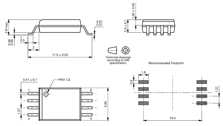 Plan mécanique - Vishay Semiconductors Amplificateur d'isolation VIA2000SD